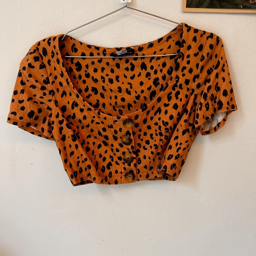 Australian NICHOLAS Orange Leopard Crop Top sleeves M